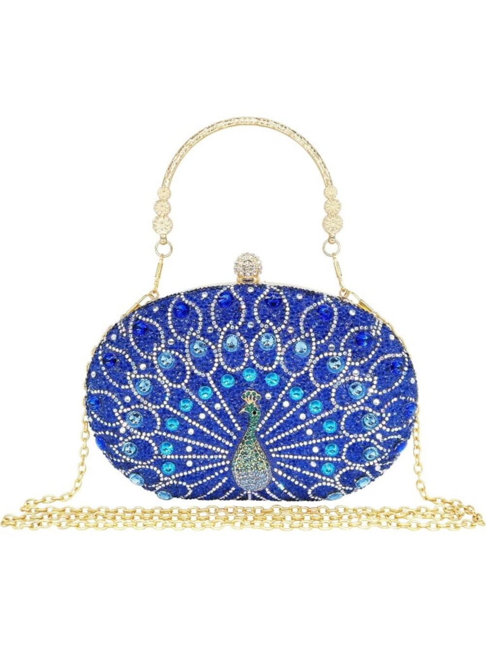 Sparkly Rhinestone Evening Clutch Bag - Luxury Diamond Peacock Purse for